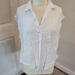 Classic White Cap-Sleeve Collared Blouse - Lightweight Women's Top